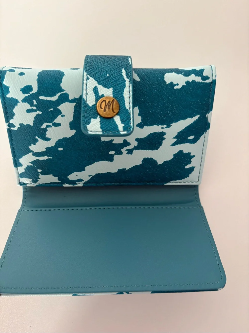 Montana West Teal and Light Blue Cowhide-Print Card Holder Wallet